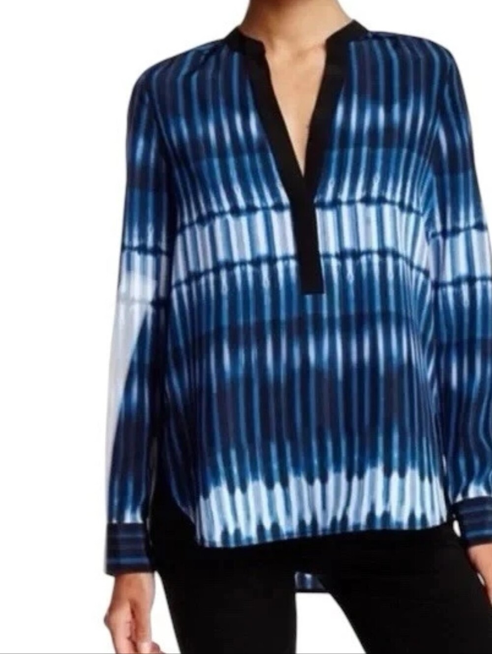 Vince Tie-Dye Striped 100% Silk Blouse Size 10 Relaxed Vertical Tie-dye Stripe